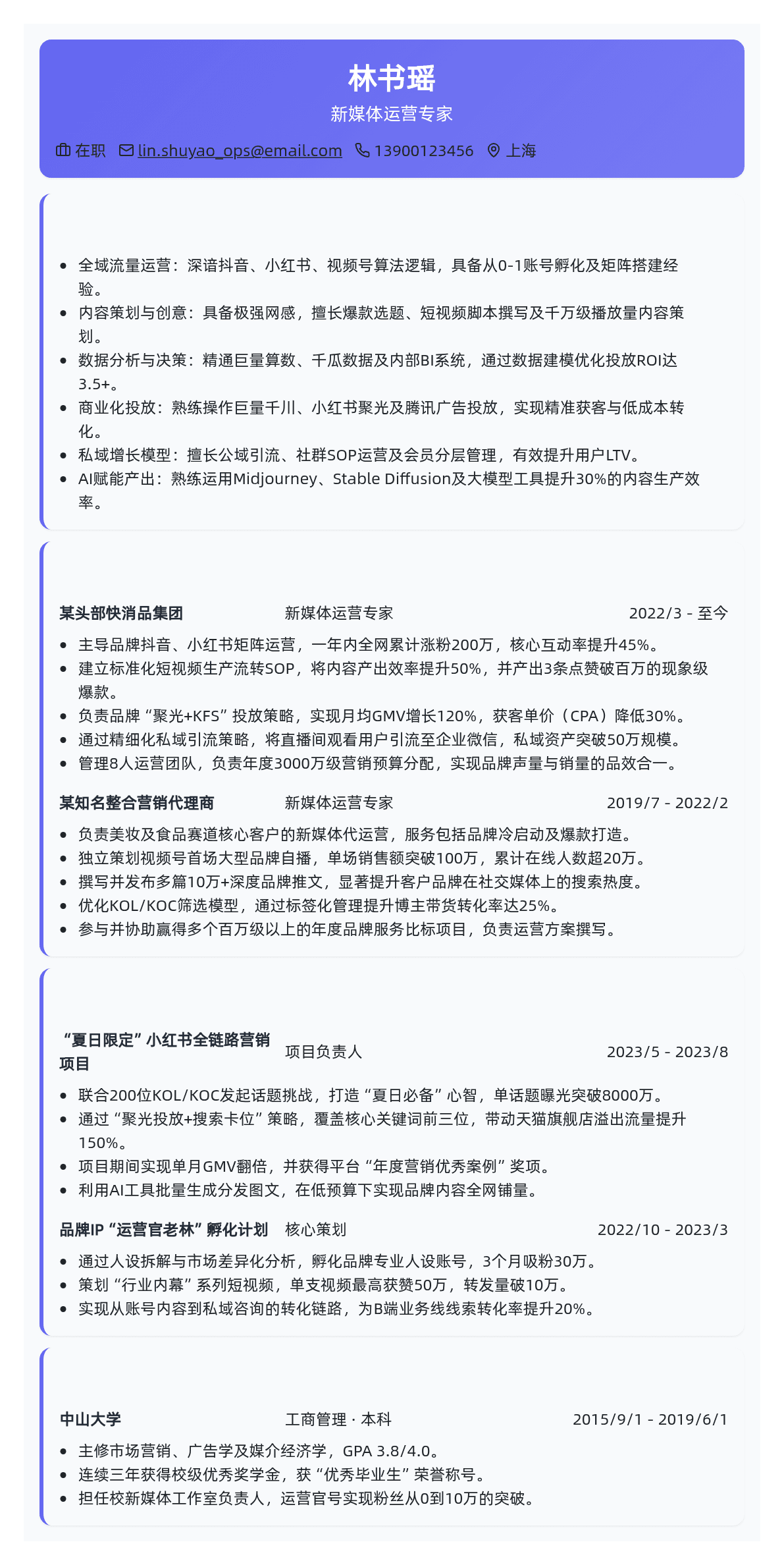 新媒体运营简历模板 - 粉色樱花